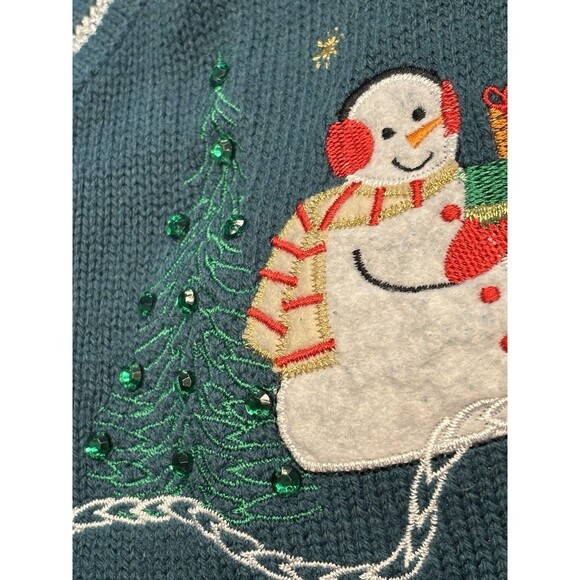 White Stag Vest XXL 18/20 Forest Green Snowman Christmas Button-Up Vtg Festive - Picture 5 of 8